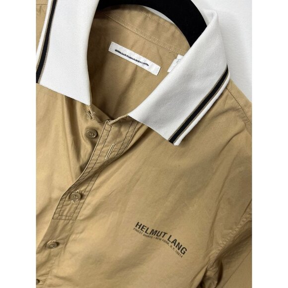 Helmut Lang Logo-Print Cotton Button-Up Shirt Beige Men’s XS $444 - Picture 2 of 6